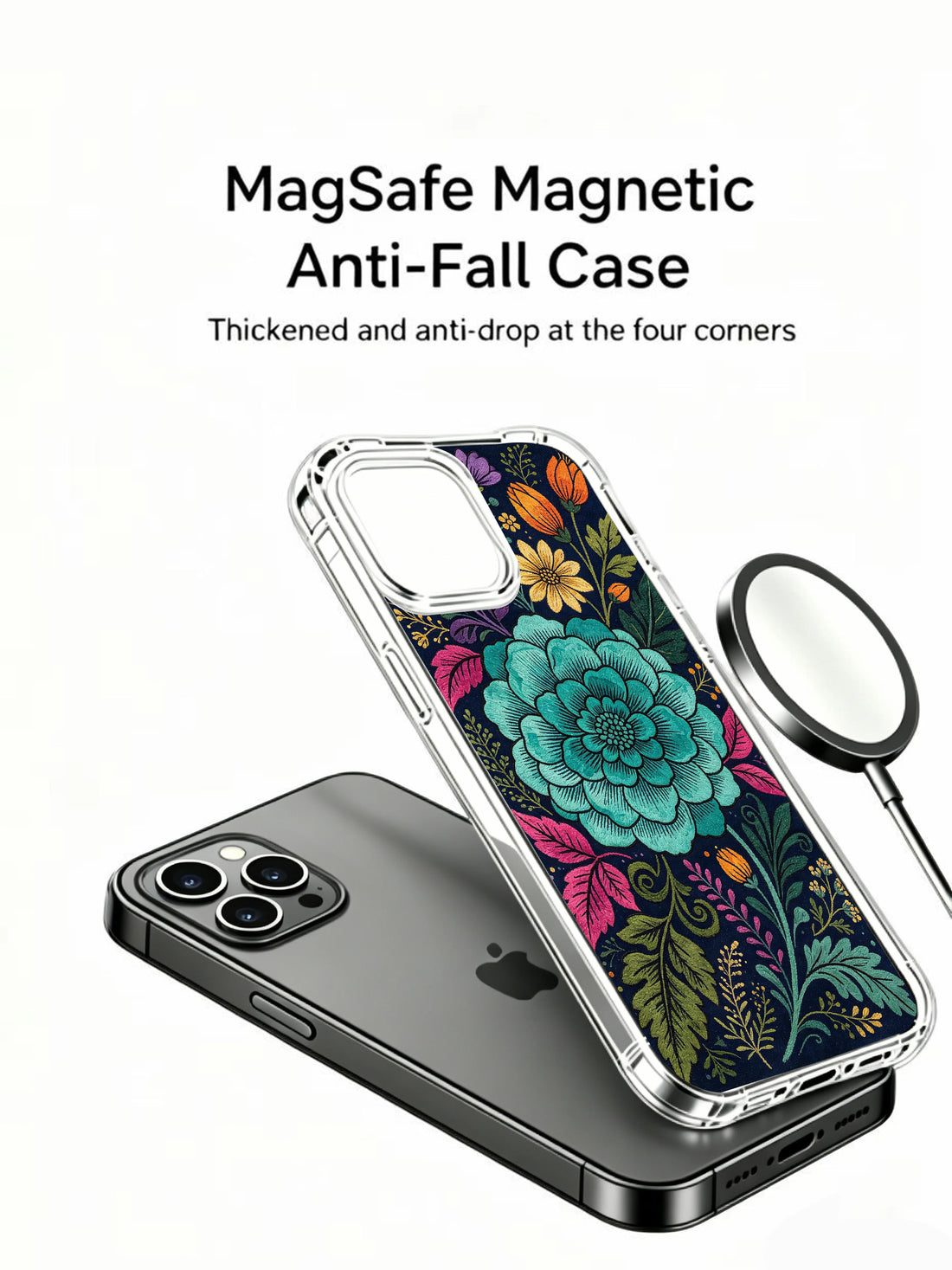Aesthetic iPhone 13 Pro Max Case with teal night flowers