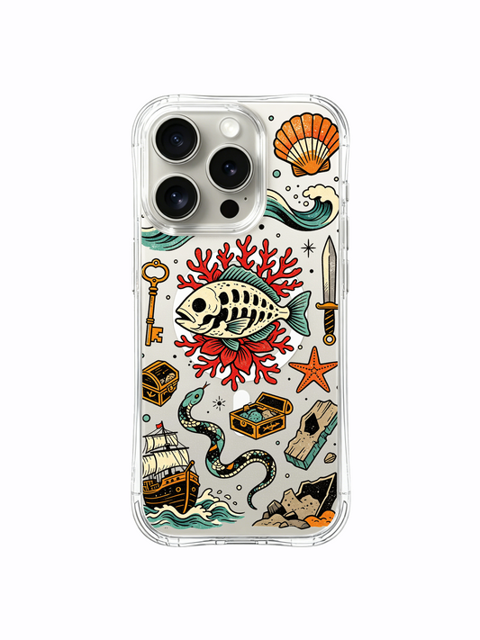 Coral fish iPhone 15 Pro Case with shell and wave illustration