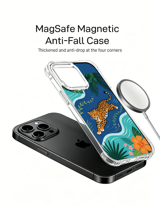 Unique iPhone 13 Pro Case gift with coastal jaguar art and hibiscus flowers