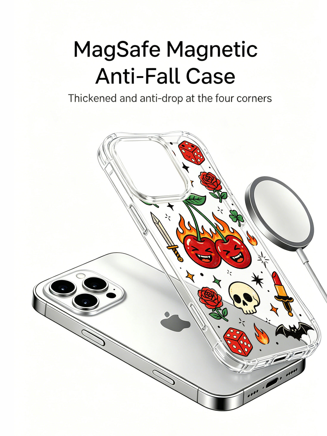 Tattoo iPhone 15 Pro Case with flaming cherry art