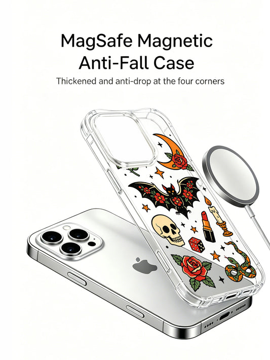Floral bat iPhone 15 Pro Case with rose skull details