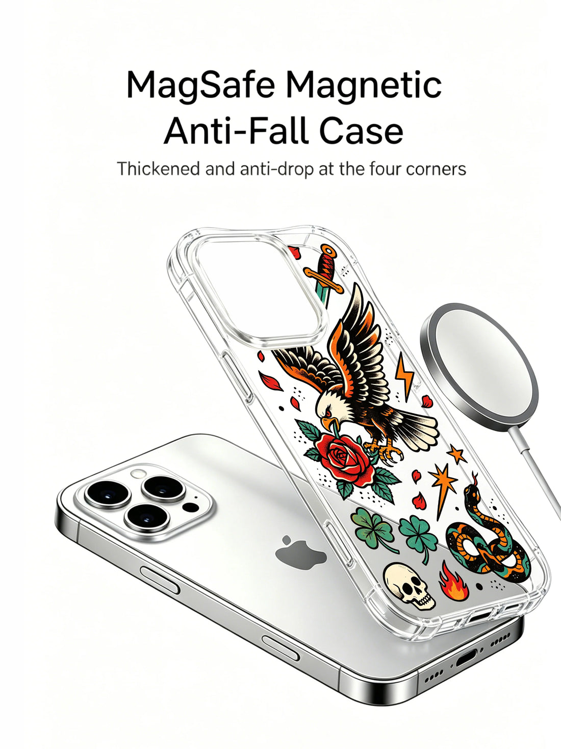 Eagle iPhone 15 Pro Case With Old School Rose Design by PhoneCasing