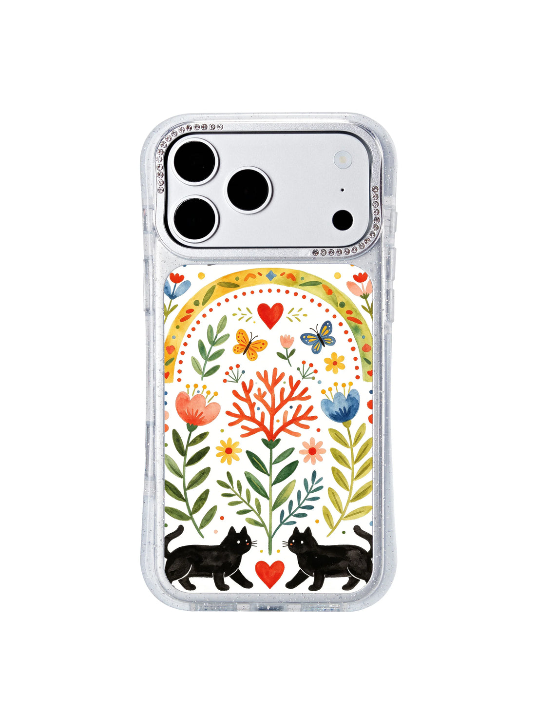 Glitter iPhone 17 Pro Case - Birds Through Colorful Arch Folk PhoneCasing for iPhone 17 Pro case
