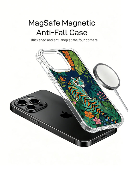 Unique iPhone 13 Pro Case gift with blue tiger art and hibiscus flowers
