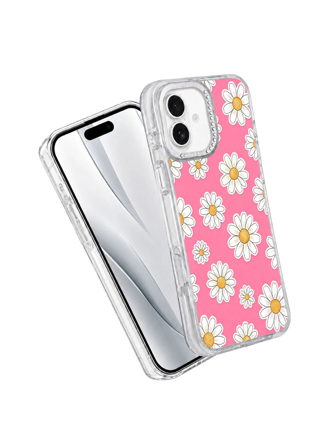 Floral iPhone 17 Case with pink cottagecore daisies