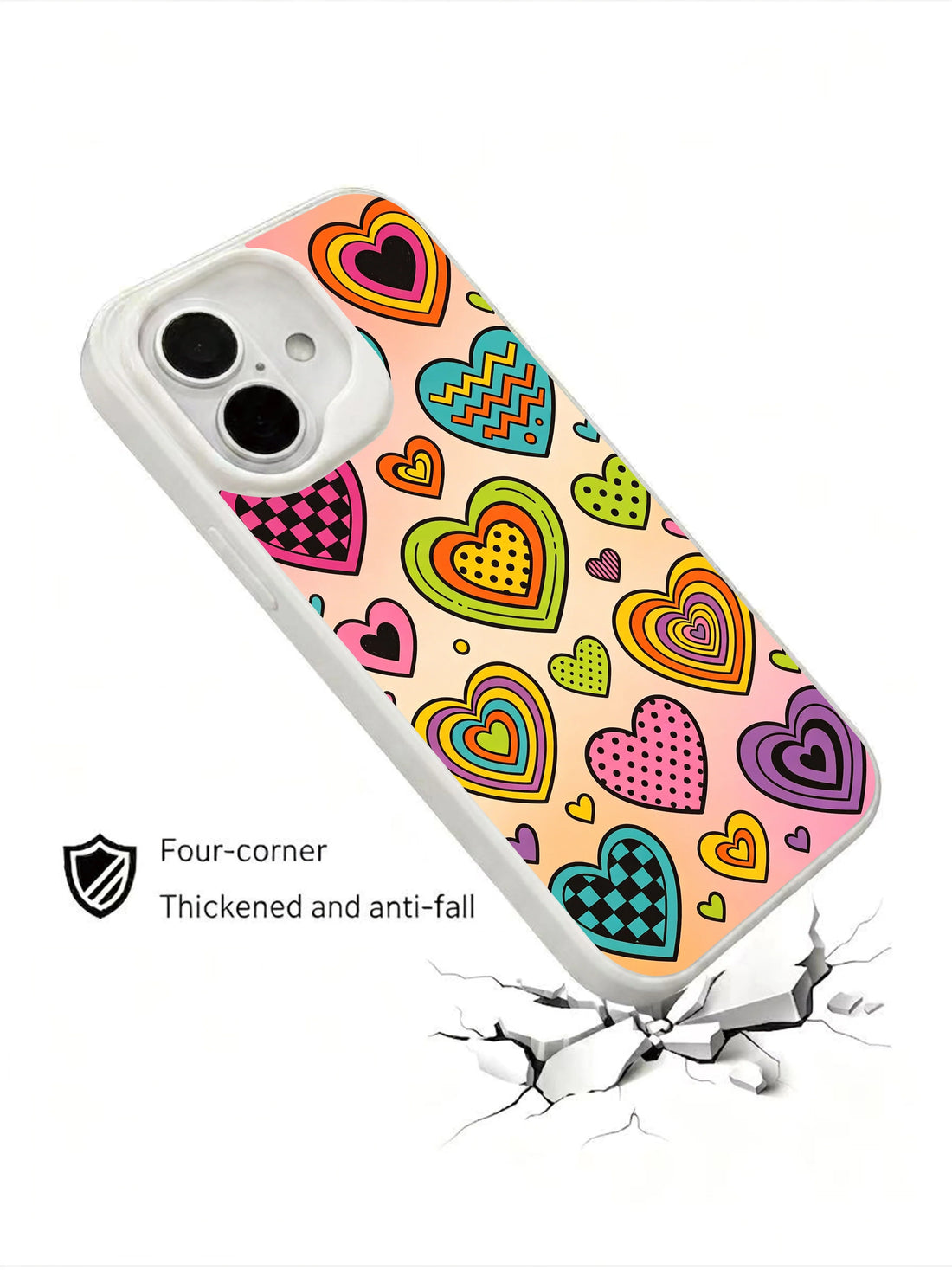 Cute iPhone 16 Plus Case with vintage pop hearts artwork