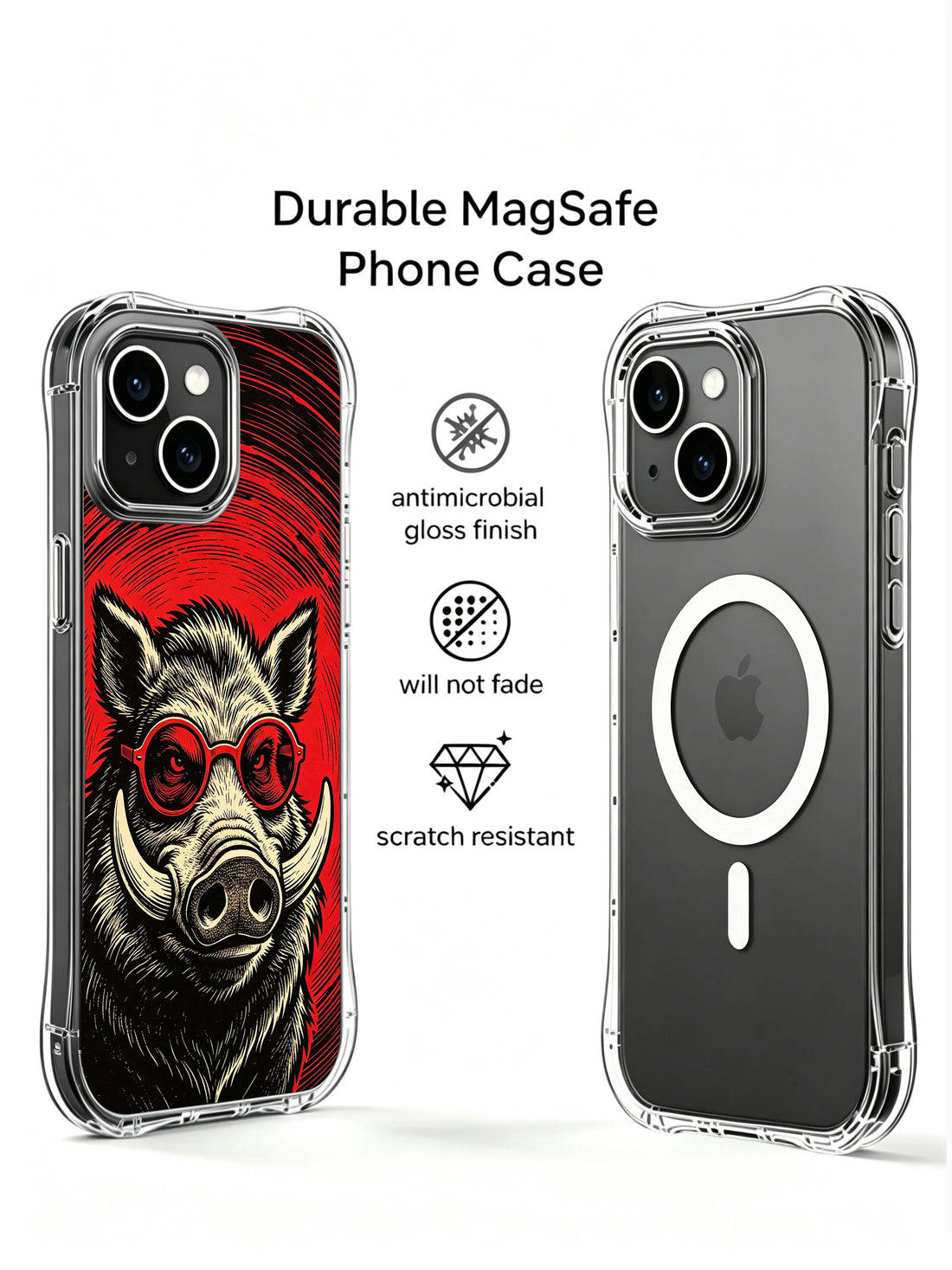 Wild boar iPhone 13 Case with vintage woodcut rock poster art