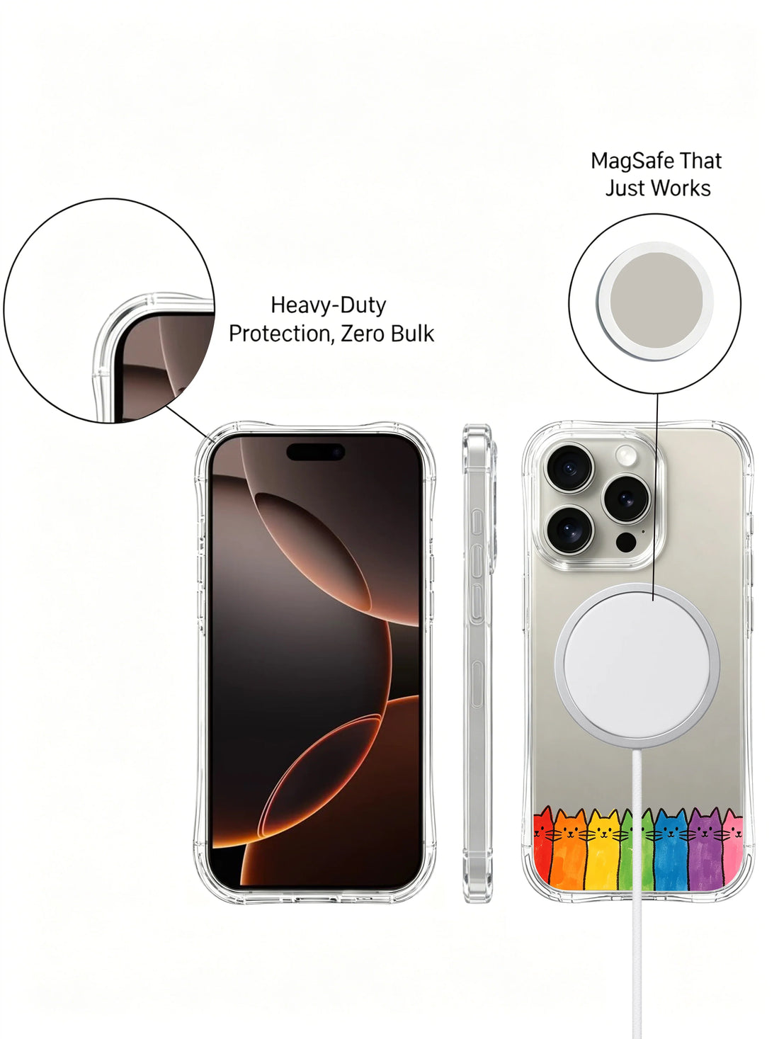 Aesthetic iPhone 16 Pro Max Case with Rainbow Feline Row
