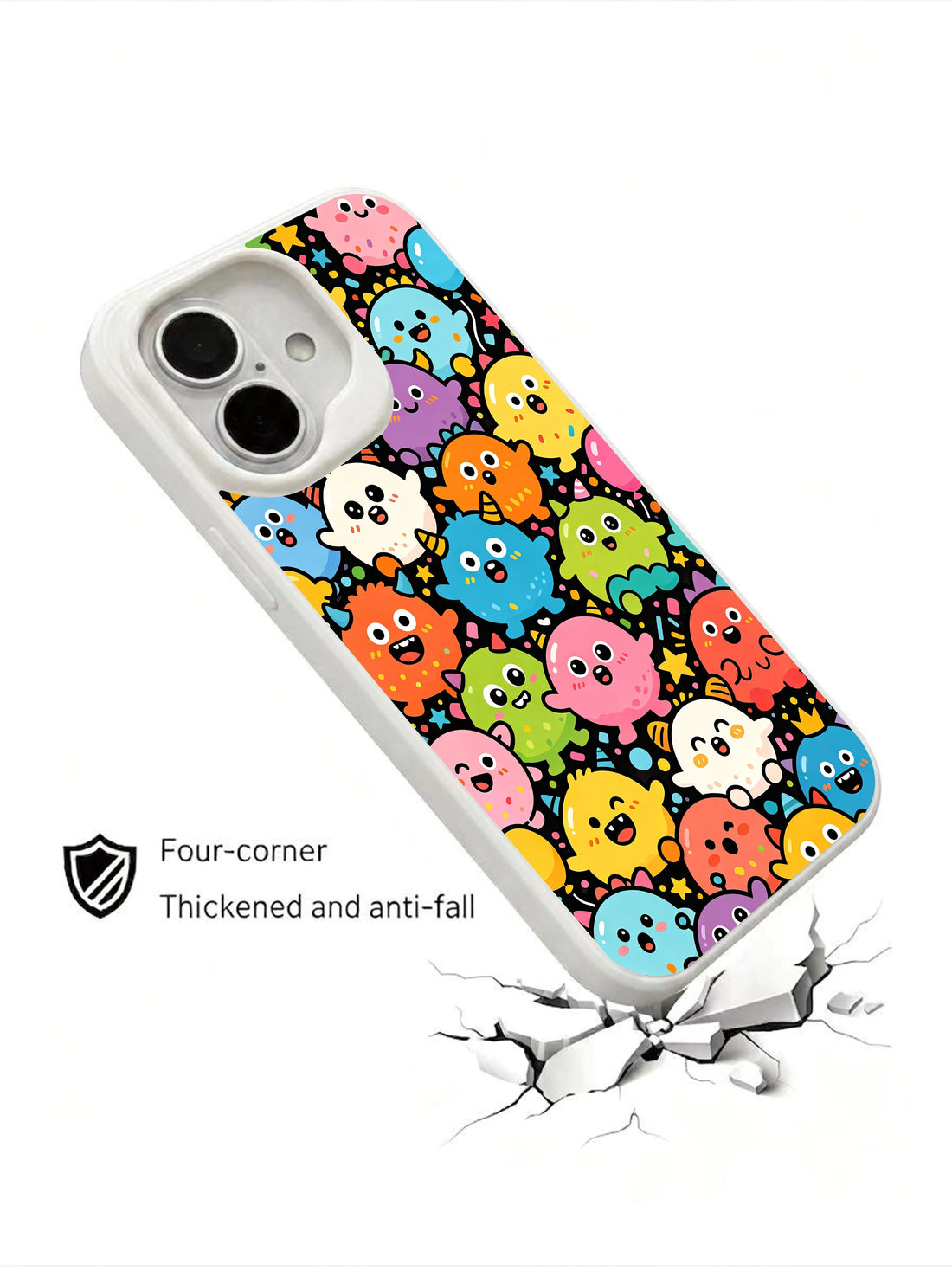 Colorful iPhone 16 Plus Case with monster party art and whimsical creature world