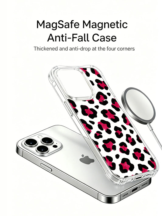 White base hot pink leopard iPhone 14 Pro Case with feminine animal print and clean statement style