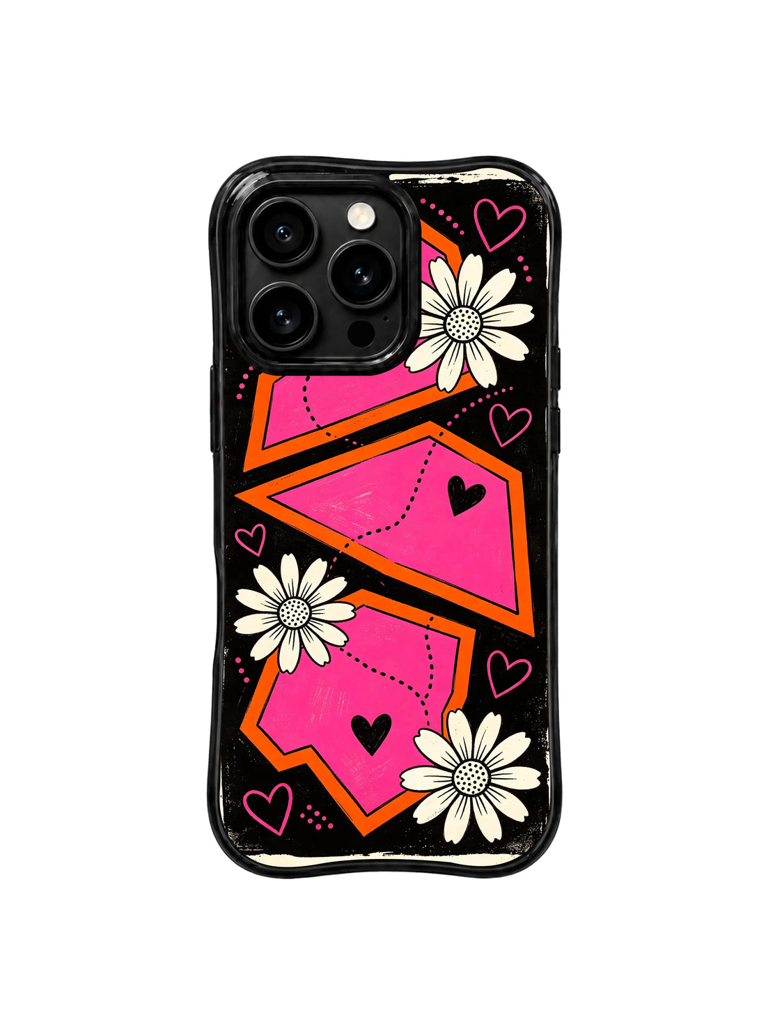 Dotted route iPhone 16 Pro Case with orange daisy map artwork