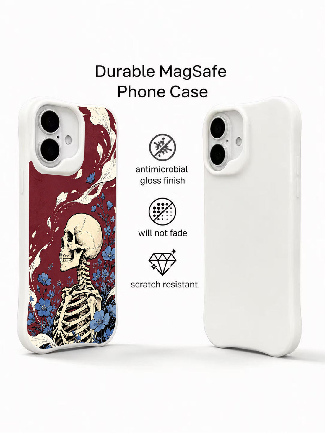 Freedom iPhone 16 Case with sea breeze floral skeleton design