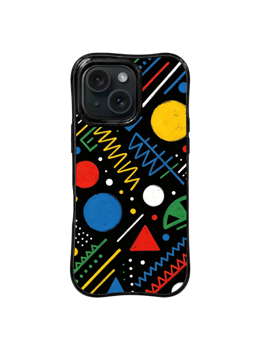 Playful Geometry colorful iPhone 15 Pro case front view