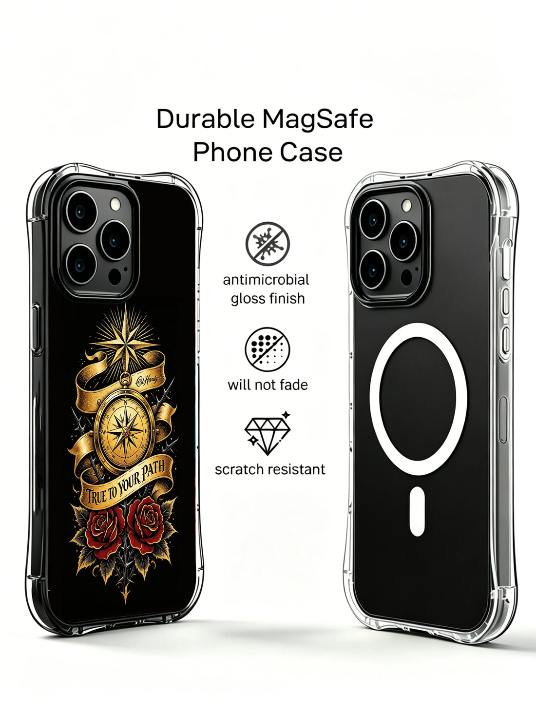 Vintage compass iPhone 14 Case with crimson rose design