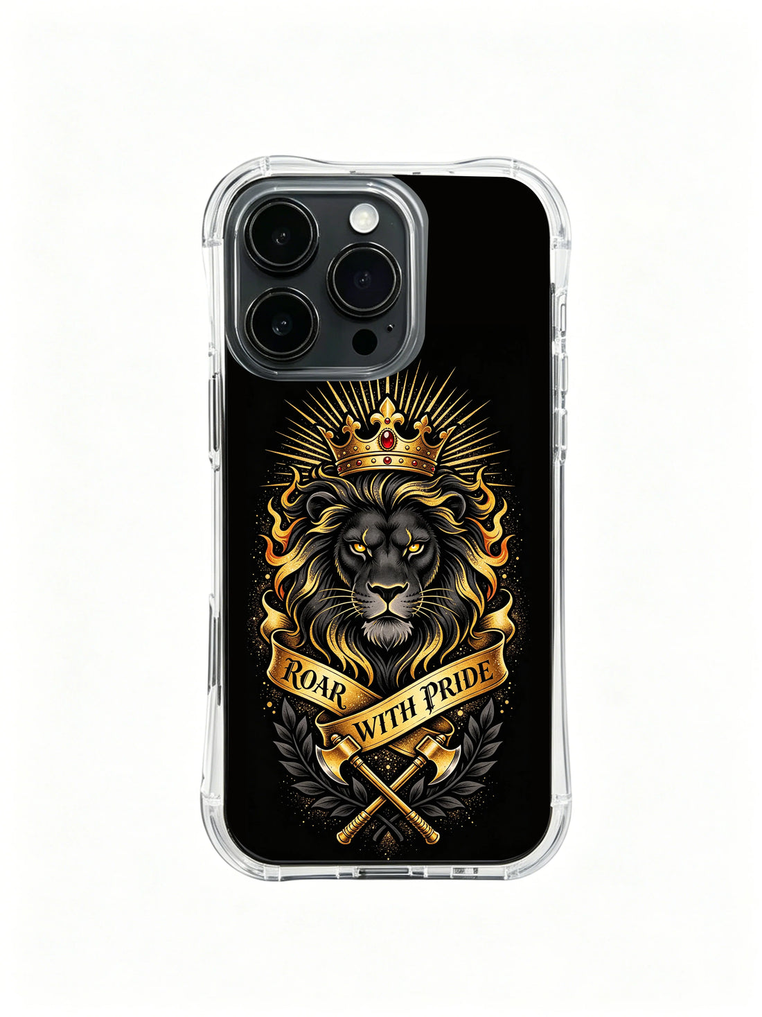 Lion iPhone 14 Case with Golden Geometric Art