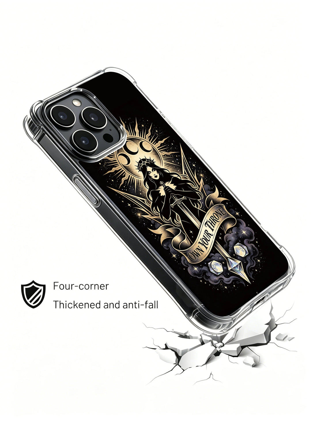 Triple moon iPhone 14 Case with crown-inspired lunar art