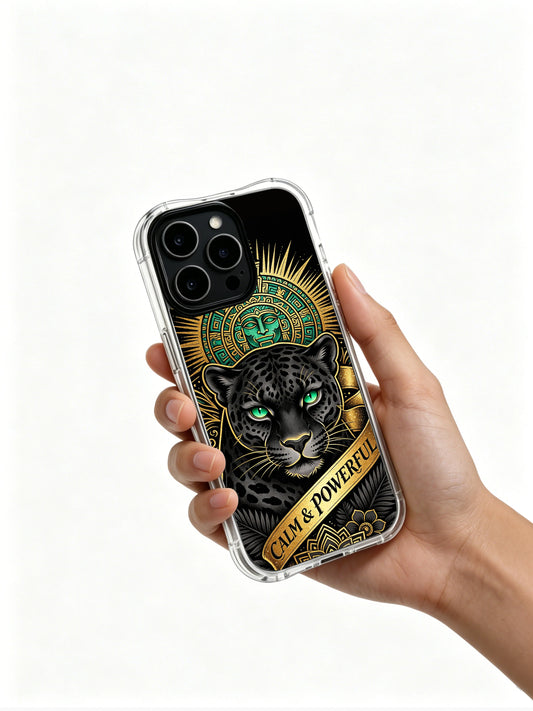 Tropical fern iPhone 14 Case with jaguar-inspired art