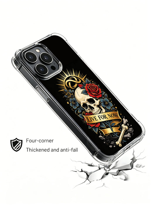 Red rose iPhone 14 Case with dark skull-inspired artwork