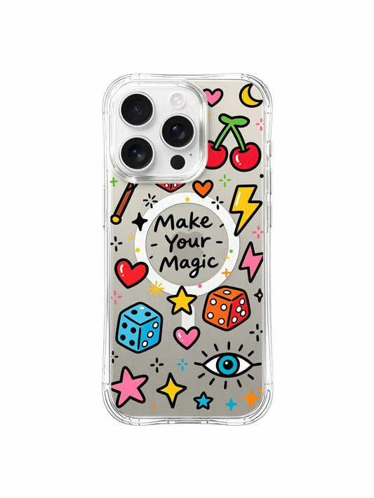 PhoneCasing Make Your Magic MagSafe Case for iPhone 16 Pro Max - Clear Protective Cover with Lucky Doodle Art