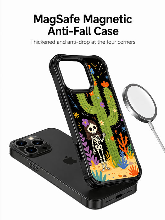 Skeleton Girl & Blooming Cactus MagSafe iPhone 16 pro max Case | Estrella Nocturna Collab | PhoneCasing Black Anti-Drop iPhone 16 pro max Casing