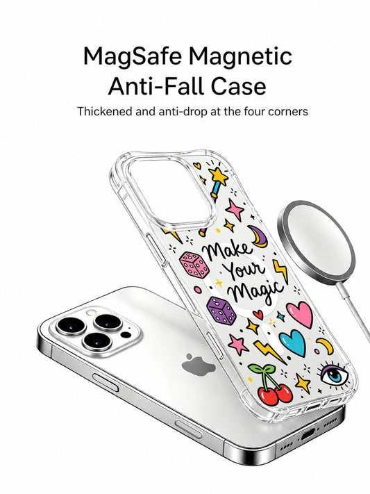 PhoneCasing Make Your Magic MagSafe Case for iPhone 16 Pro Max - Clear Protective Cover with Lucky Doodle Art