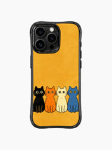PhoneCasing iPhone 16 pro max anti-yellowing case featuring a joyful group of cats on a vivid golden background.