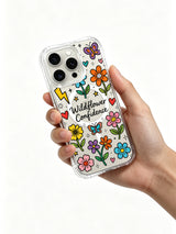 PhoneCasing iPhone 16 Pro Max anti-drop clear case with hand-drawn wildflower pattern, vibrant protective cover