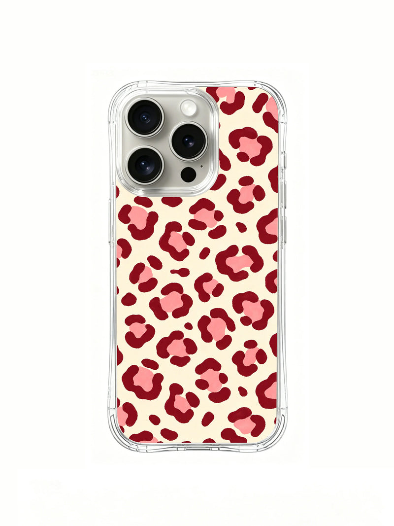 Cream Rose Burgundy Pink Leopard iPhone 14 Pro Case - Cute Aesthetic