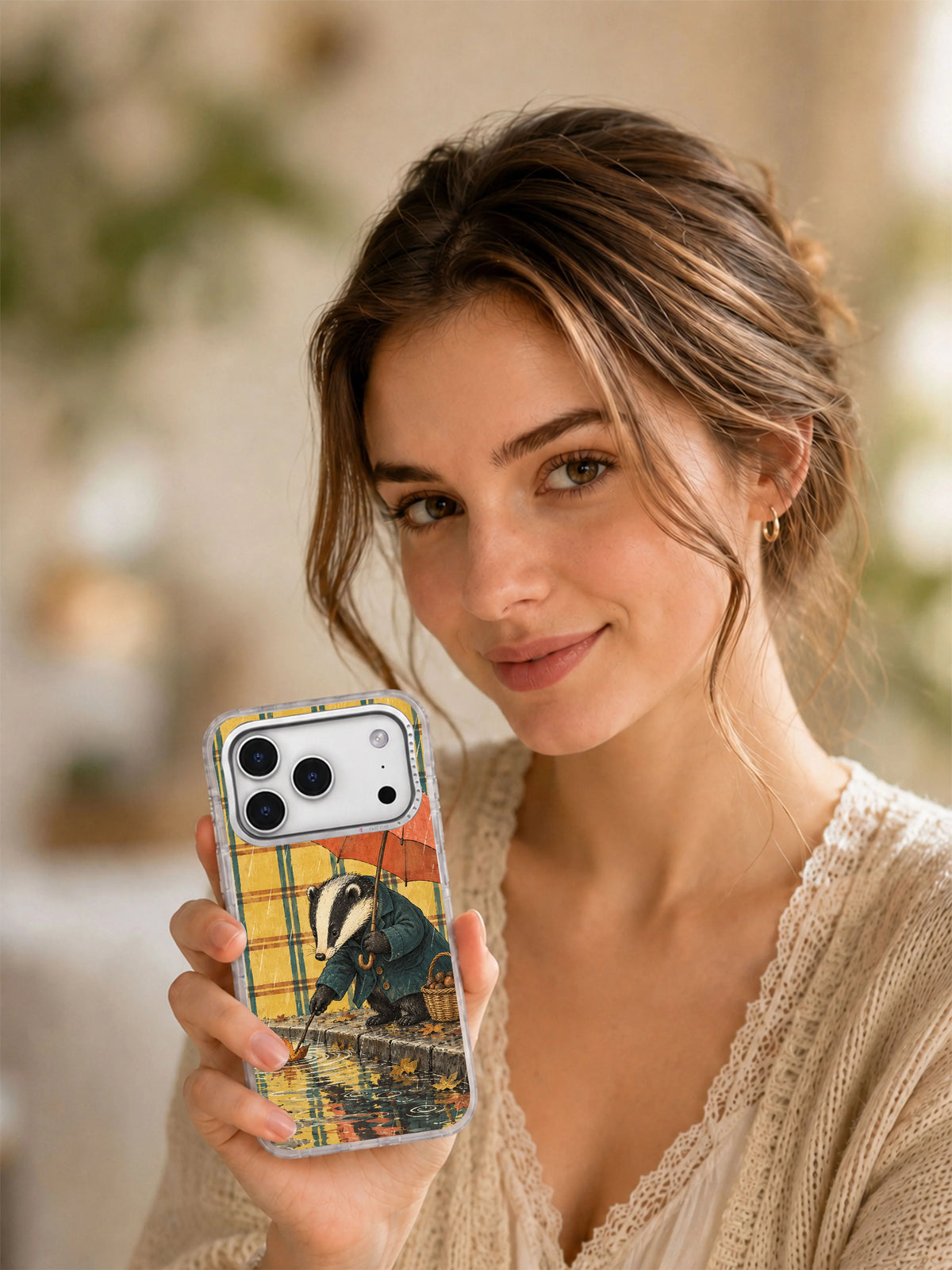 Under a Borrowed Umbrella white phone case lifestyle view