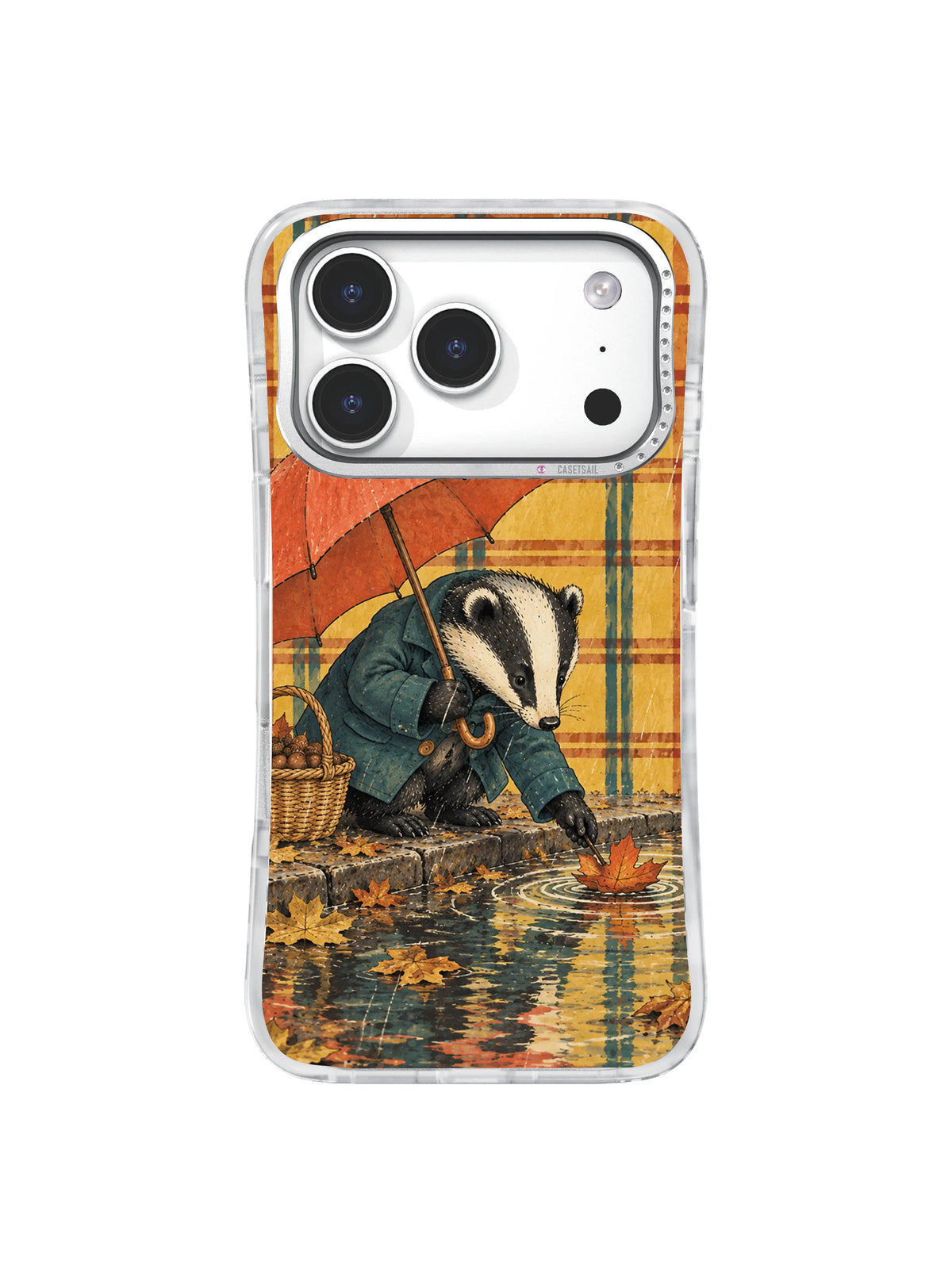 Under a Borrowed Umbrella iPhone 17 Pro case – Leaf Boat Passage artwork