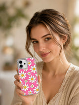 Pembe Neşeli Papatya Tarlası Sanatı iPhone 17 Kılıfı - Estetik Çiçekli Telefon Kılıfı