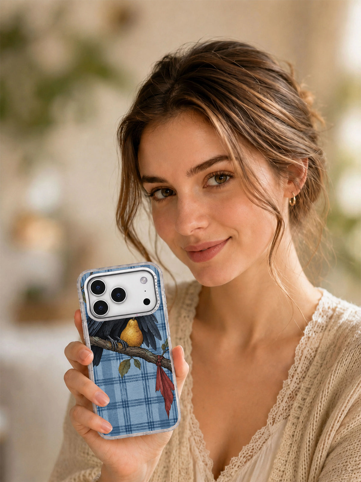 One Pear Left for Autumn white phone case lifestyle view
