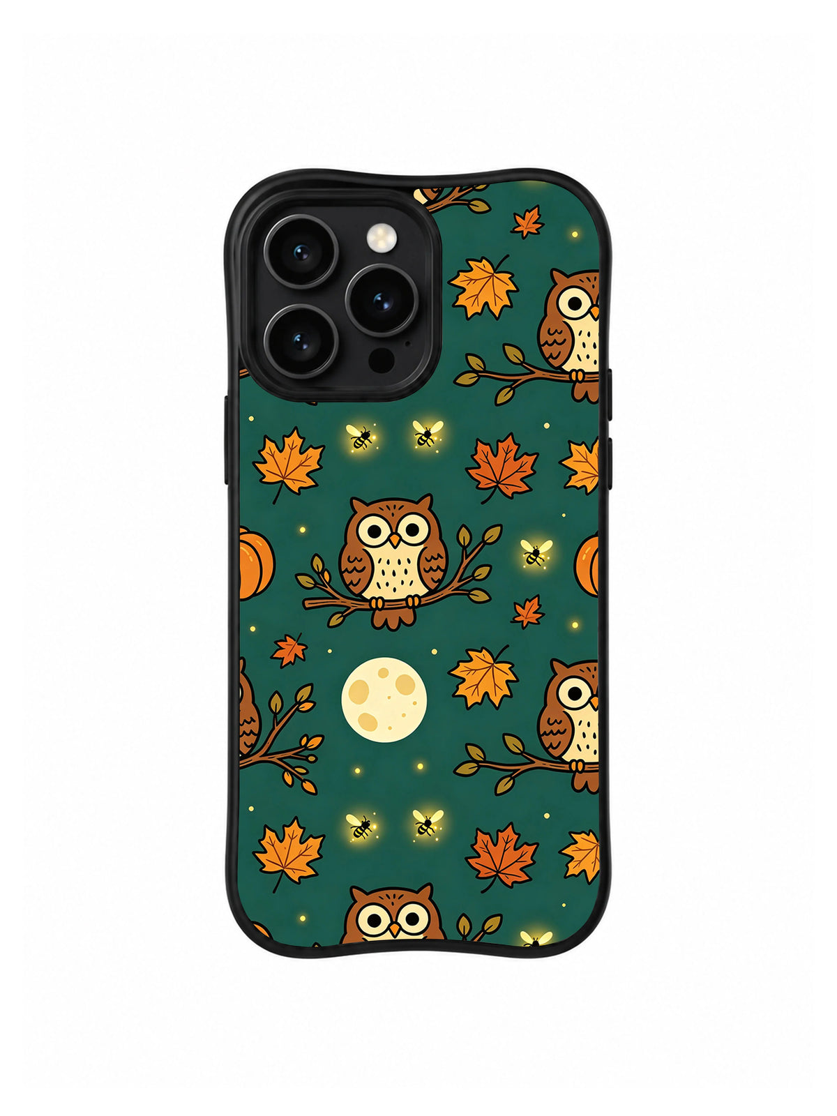 Moonlit Autumn Owl Forest iPhone 14 Pro case front view