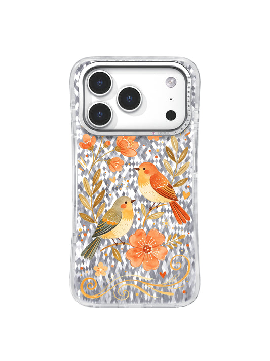 Free Spirited Garden Birds artwork gallery view 1 on an iPhone 17 Pro case