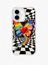 Rainbow Heart Metamorphosis pattern iPhone 16 Plus case