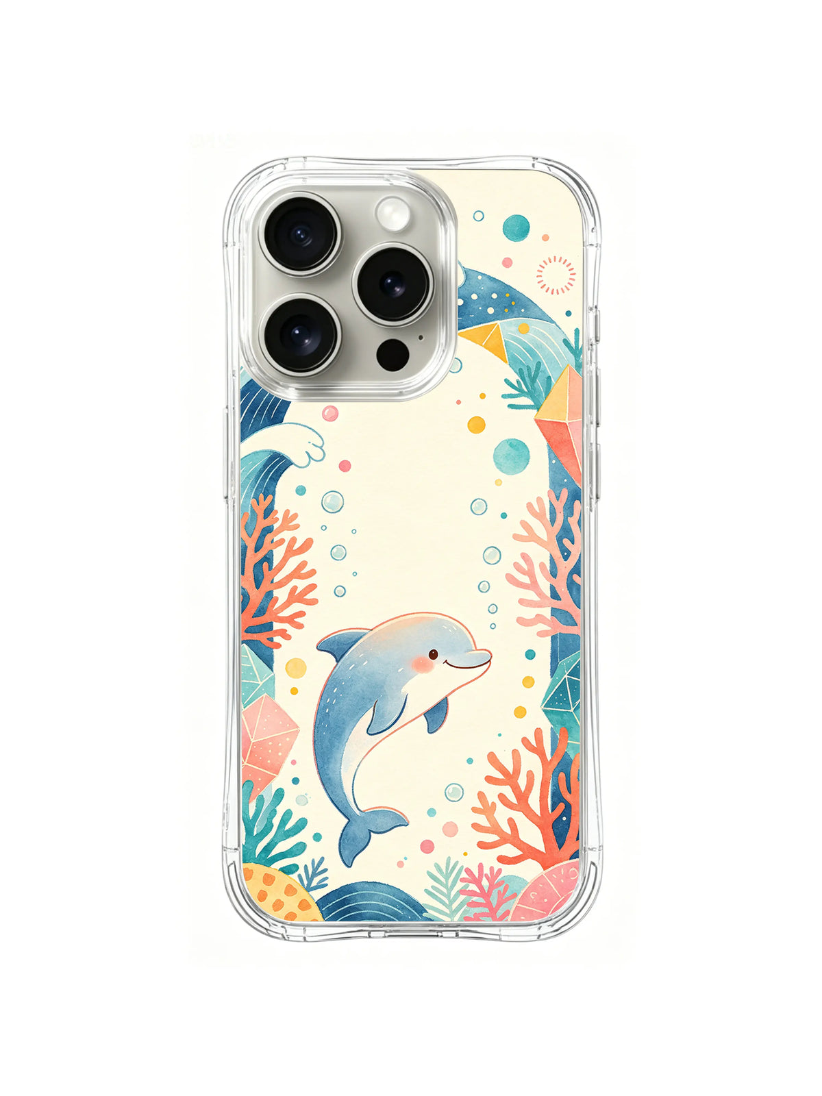 Geometric Tide Dolphin pattern iPhone 14 Pro case