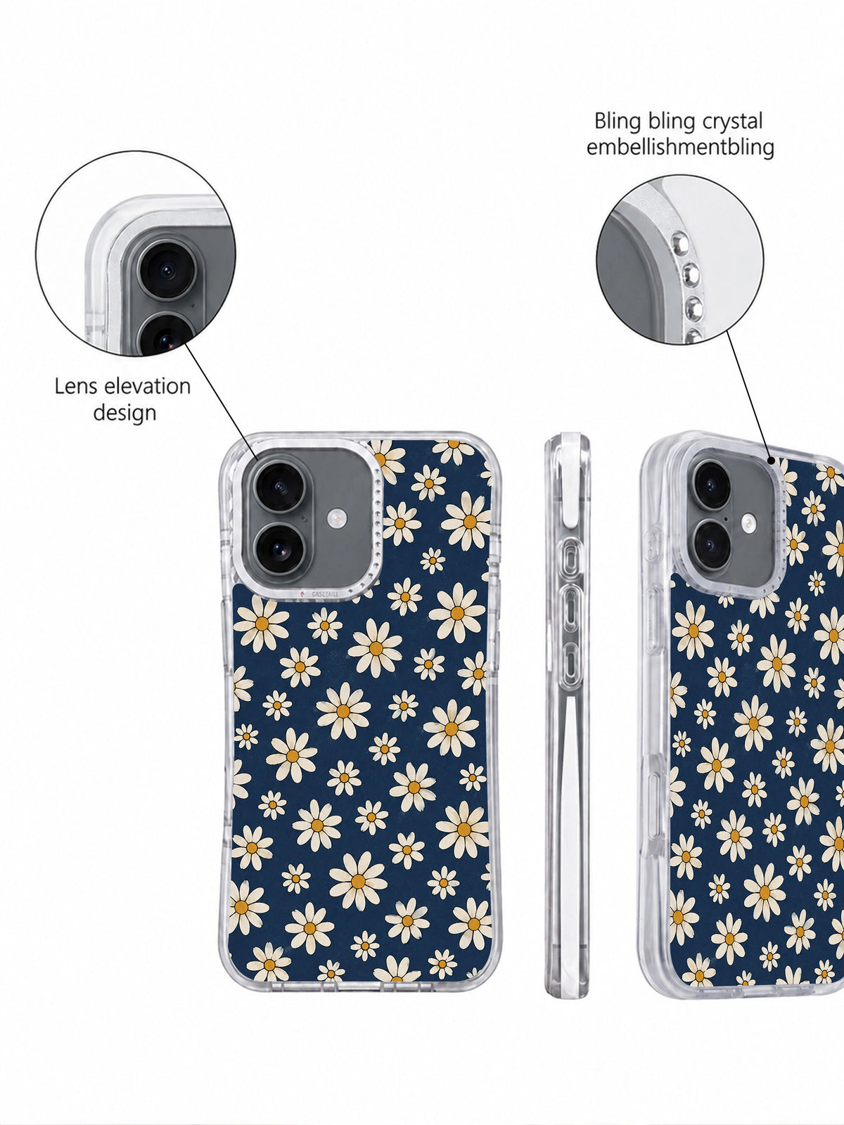 Retro Navy Daisy Wallpaper görseli galeri görünümü 4 içeren iPhone 17 kılıfı