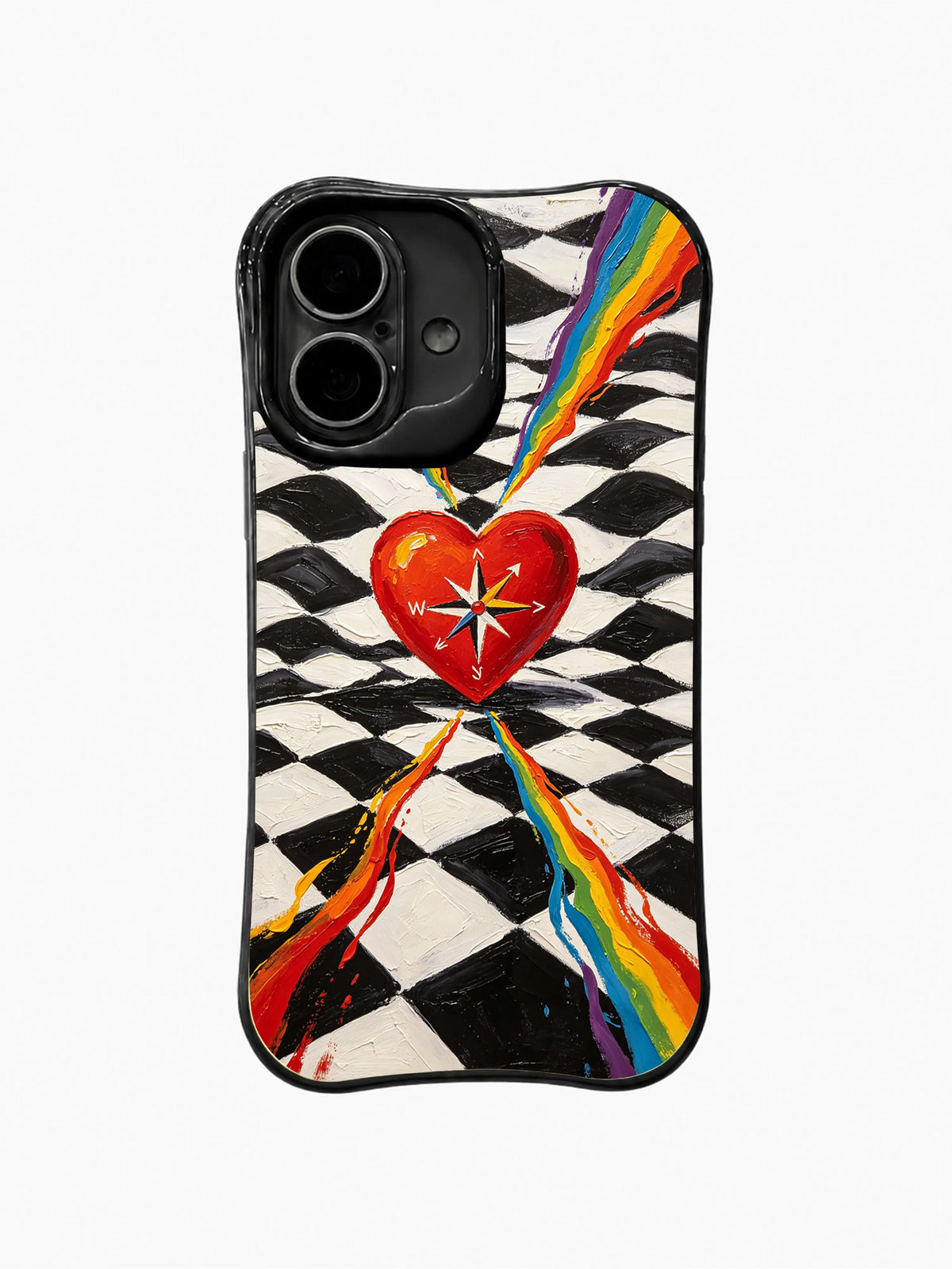 Rainbow Compass Heart pattern iPhone 16 Plus case