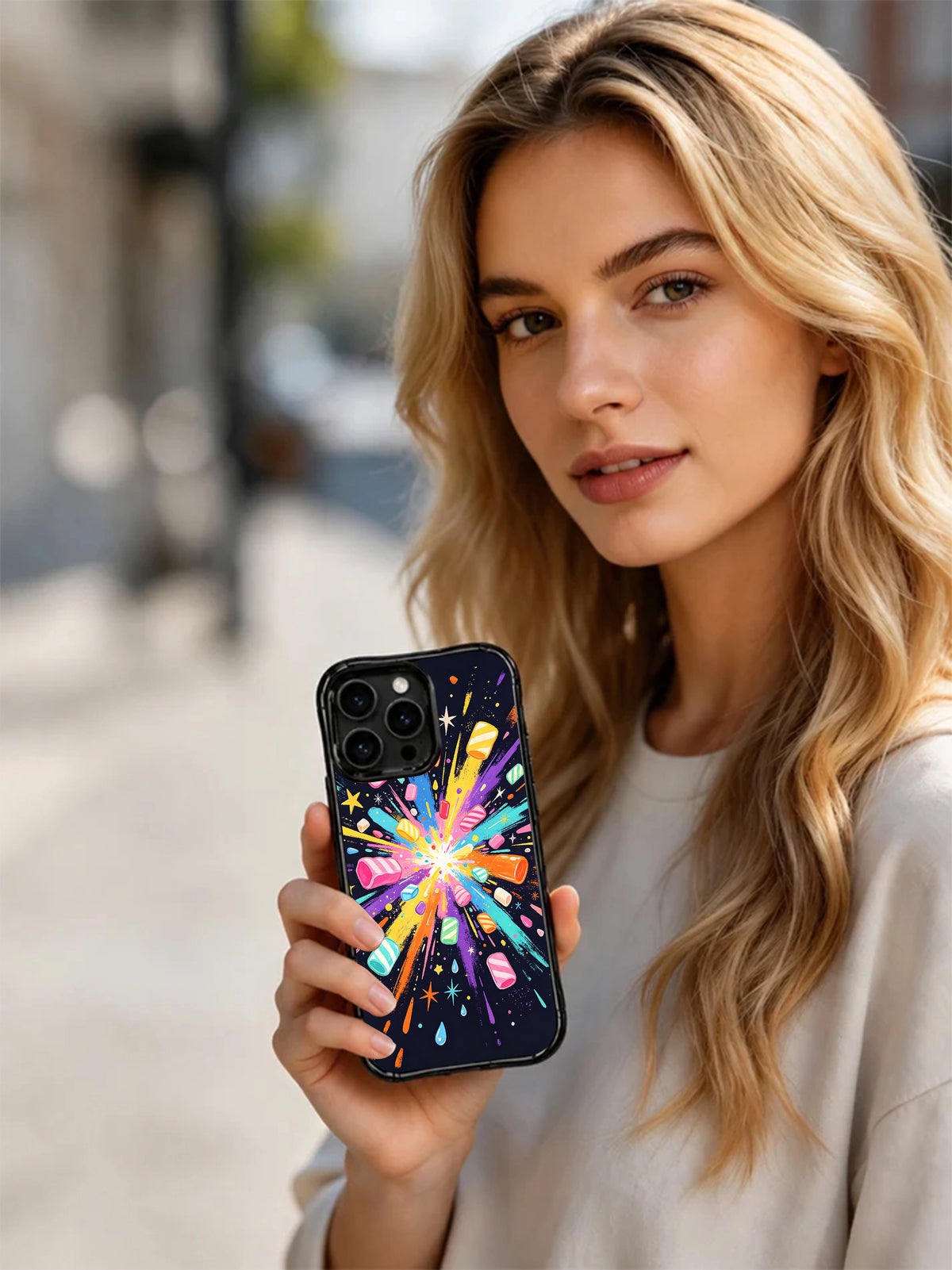 Candy Meteor art phone case in hand