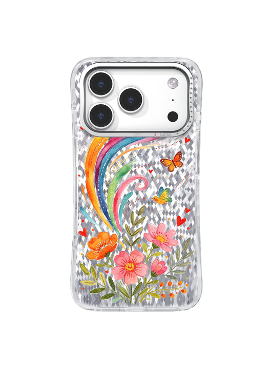 Rainbow Pinwheel Wind Garden artwork gallery view 1 on an iPhone 17 Pro case