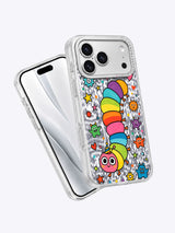 Rainbow Caterpillar kılıfının ön ekran ve desenli arka görünümü