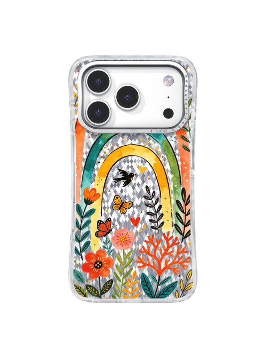 Color Arch Folk Garden artwork gallery view 1 on an iPhone 17 Pro case