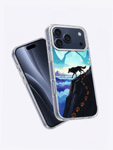 Angled view of Wolf Above the Cloud Sea art on an iPhone case