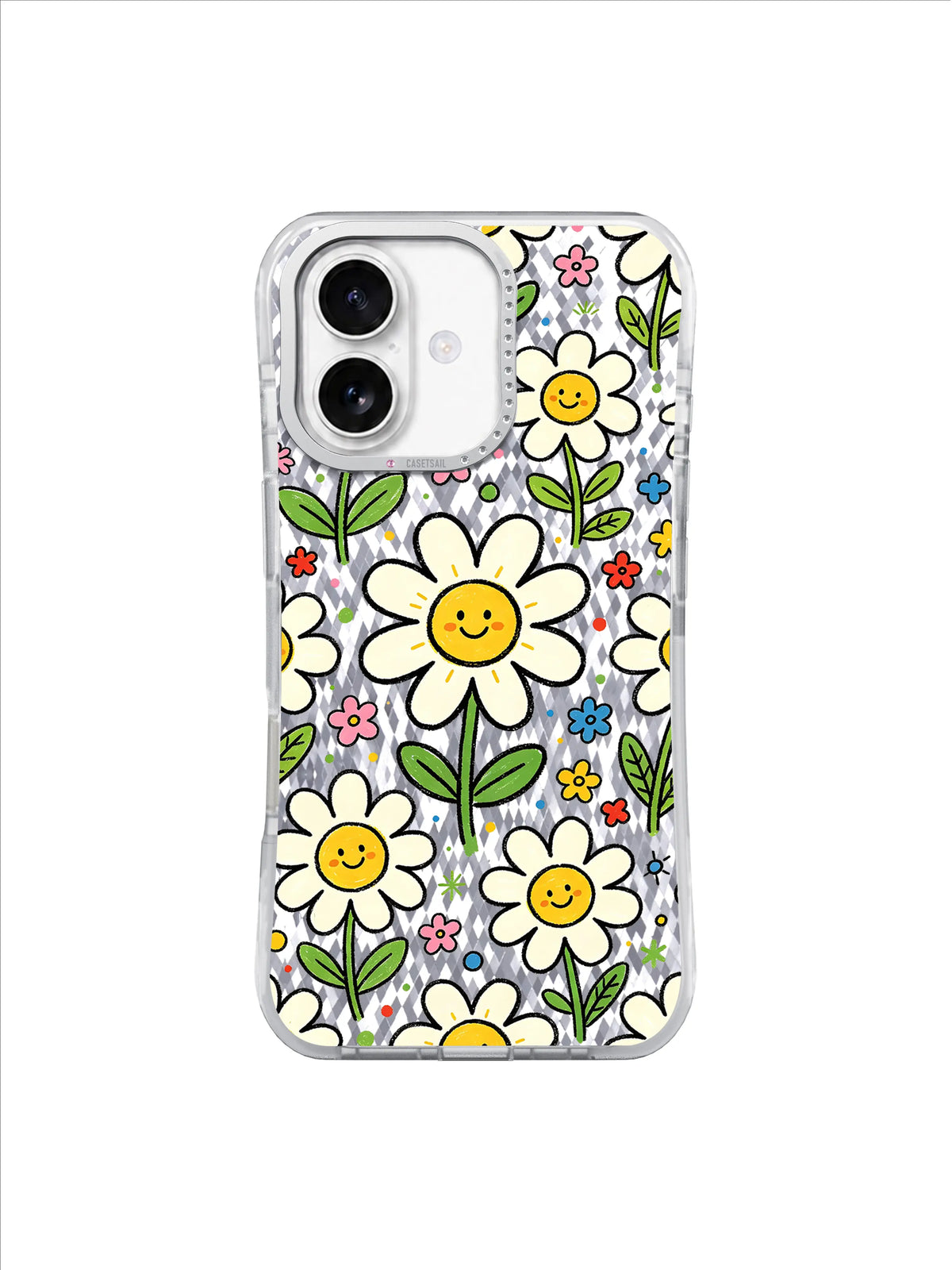 Happy Vine Flower Field on an iPhone 17 case