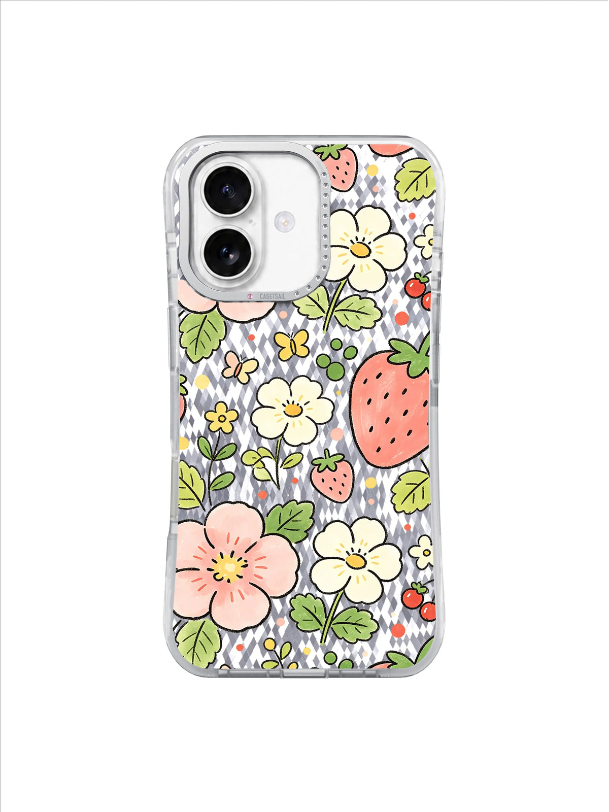 Wild Strawberry Blossoms pattern on an iPhone 17 case