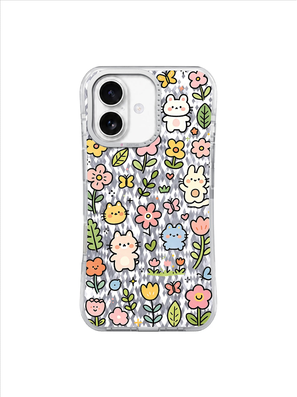 Kitten Flower Patch on an iPhone 17 case