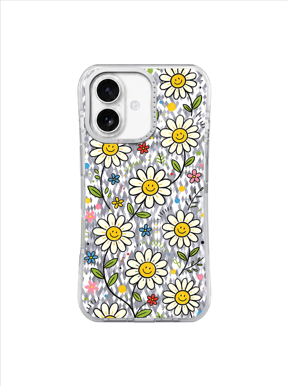 Daisy Face Confetti on an iPhone 17 case