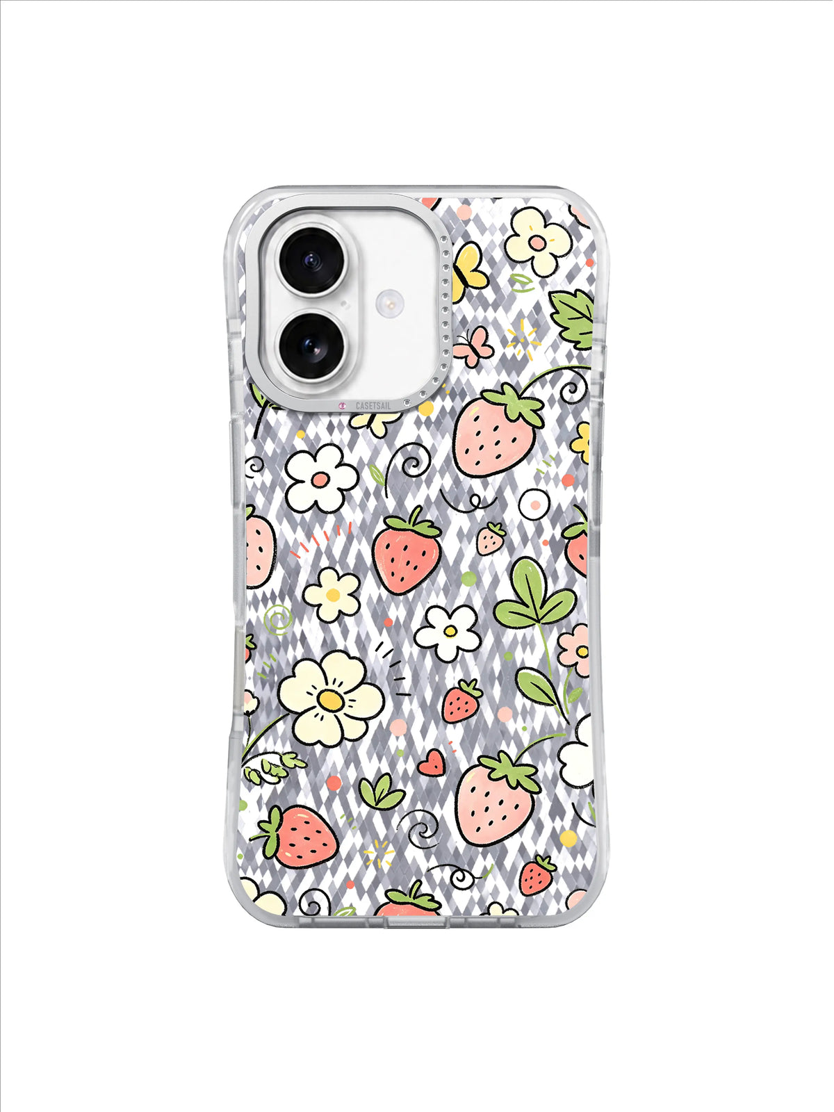 Big Berry Daisy Field pattern on an iPhone 17 case