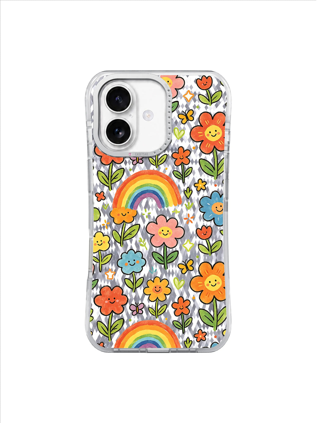 Cloud Rainbow Smiles pattern içeren iPhone 17 kılıfı