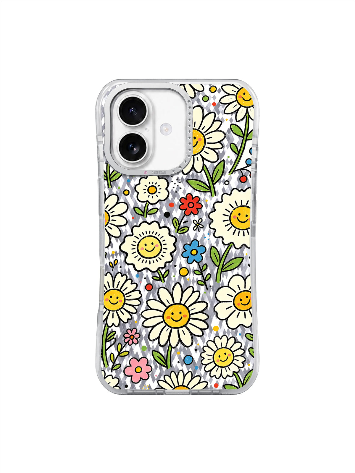 Smiling Daisy Stems on an iPhone 17 case